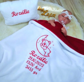 Souprava pro miminko se jménem, obrázkem a údaji o narození